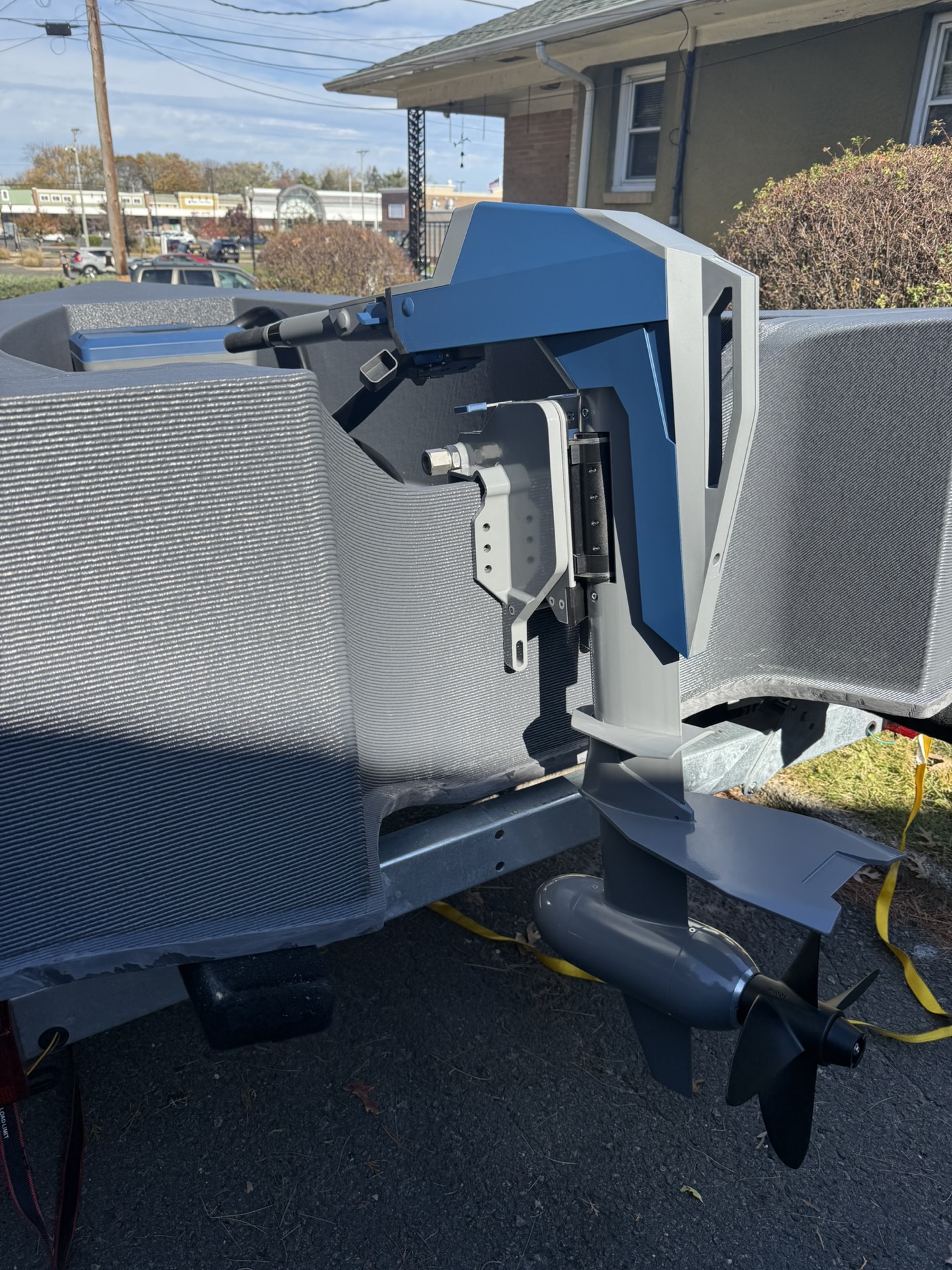 3D-printed hull texture and electric motor detail